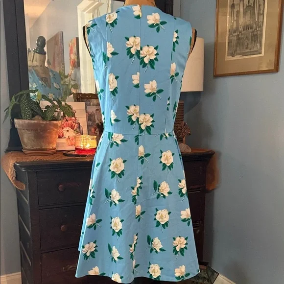Draper James Blue and White Floral Magnolia Love Circle Fit and Flare Dress - Picture 8 of 15
